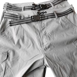 2 Lot Denali Pants Mens 36x32 Gray Cargo Convertible Zip Off Shorts W/Belt Nylon